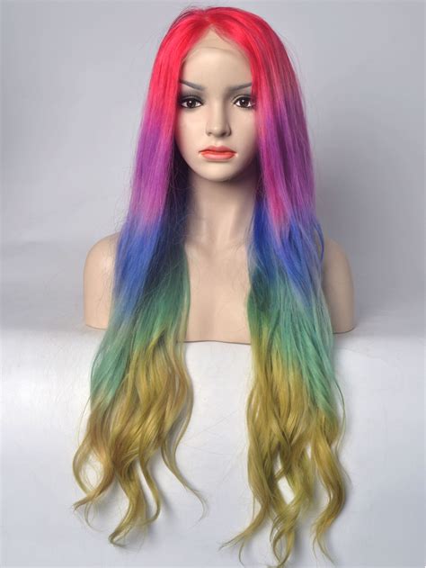 Human Hair Wigs - Rainbow Colorful 26" Human Hair Lace Front Wigs VGW06042 - VivHair