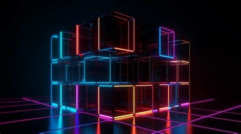 4k Neon Glowing Cube Motion Background Image, 3d Illustration Rendering, Color Neon Light Square ...