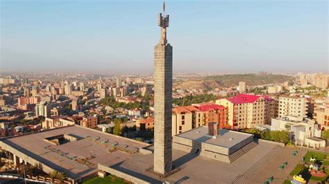 Aerial static wide Yerevan city center panorama view from cascade ...