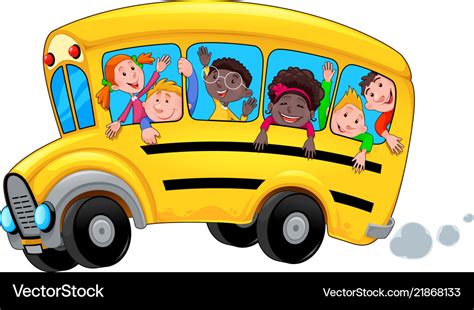 Cartoon school bus with happy child students Vector Image