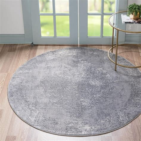 Rugs.com Oregon Collection Rug – 5 Ft Round Gray Low-Pile Rug Perfect For Kitchens, Dining Rooms ...