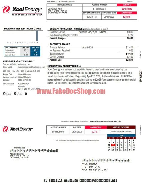 Xcel Energy Utility Bill Template - Fakedocshop