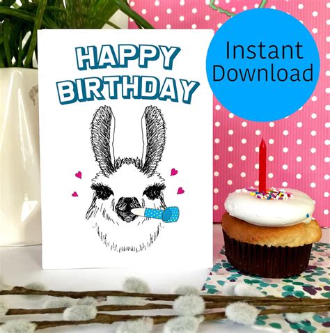 Llama Happy Birthday Printable Birthday Card, Instant Download Llama ...