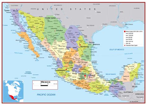 Large detailed political and administrative map of Mexico with roads, cities and airports ...