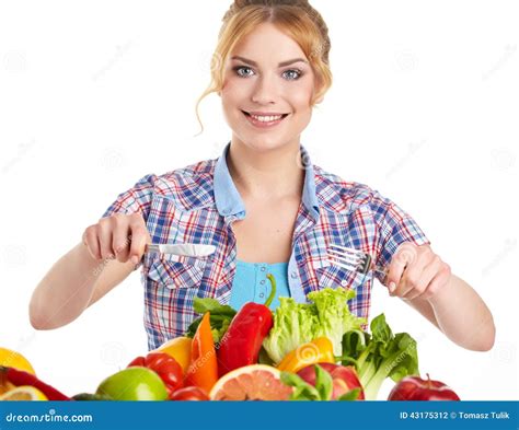 Young Healthy Woman with Fruits and Vegetables. Stock Photo - Image of ...