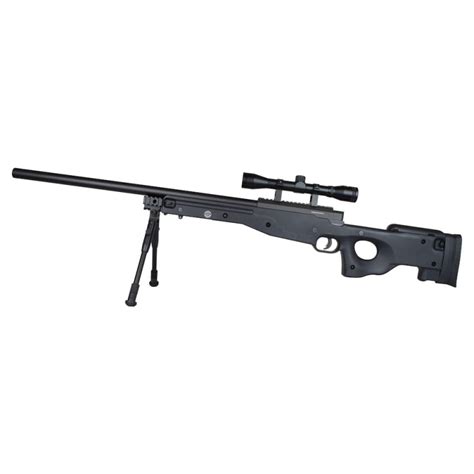 WELL AIRSOFT SNIPER SPRING POWERED RIFLE WITH BIPOD, 4X32 SCOPE BLACK MB01BB-O