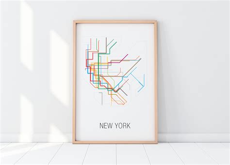 New York Metro Map Digital Printable Vector Illustration Wall Print Download City Subway Poster ...