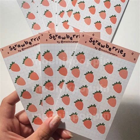 Aesthetic Strawberry Sticker Sheets | Etsy