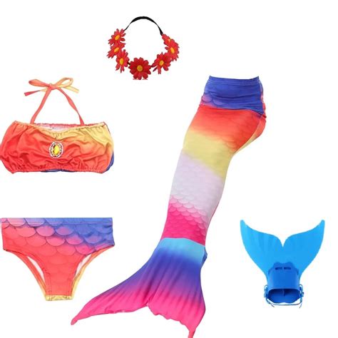 swimming swimmable boys green mermaid tail monofins girls mermaid tail costume monofin for kids ...