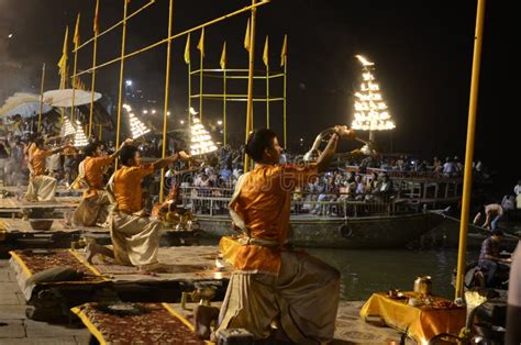 Ganga Aarti At Varanasi Uttar Pradesh India Editorial Photography - Image of religious, river ...