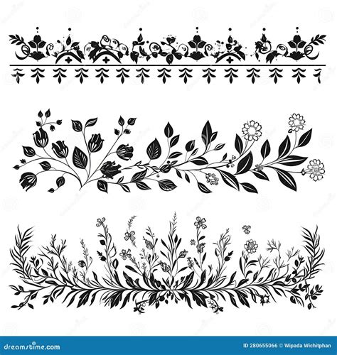 Set of Floral Line Divider Illustration Stock Illustration - Illustration of element, flowers ...