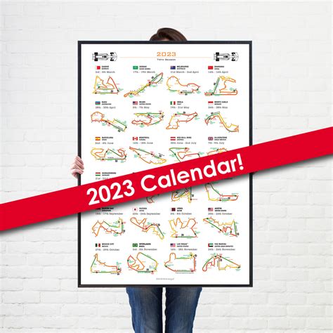 Formula 1 2023 Season Info Calendar Poster on White | GPBox