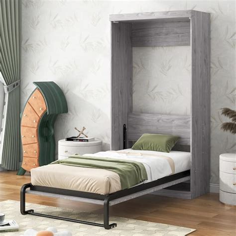 Harper & Bright Designs Gray Wood Frame Twin Size Murphy Bed, Folded ...