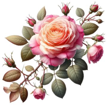 A Beautiful Pink Rose Vine Flowers In Transparent Background, Rose Vine, Beautiful Rose Flower ...