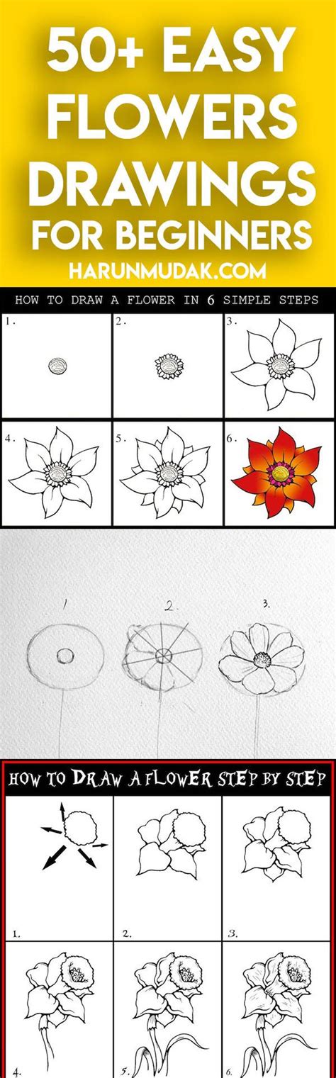 35+ Flower Drawings for Beginners- Step by Step - HARUNMUDAK