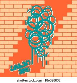 Cool Graffiti Against Damaged Brick Wall Stock Vector (Royalty Free) 186328832 | Shutterstock