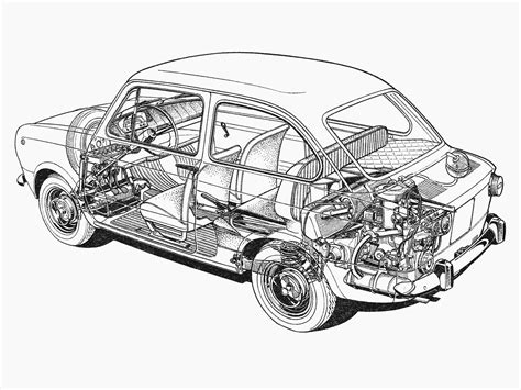 Fiat 850 Cutaway Drawing in High quality