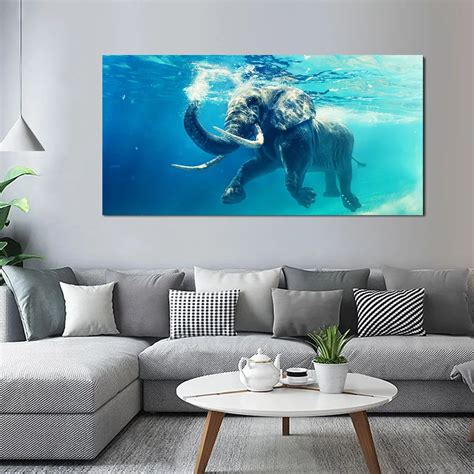 Aliexpress.com : Buy Elephant in Water Wall Art Painting Seascape ...