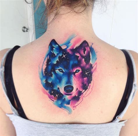 Galaxy Wolf Back Tattoo