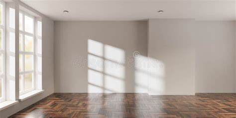 Empty Room with Wood Floor and Large Windows 3d Render Illustration ...