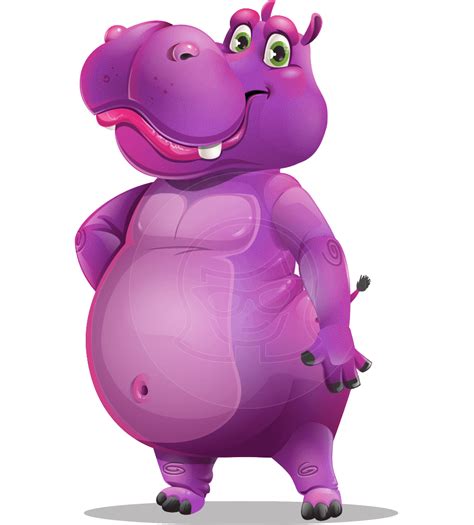 Purple Hippo Cartoon Character Set | GraphicMama