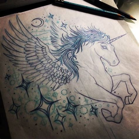 Pegasus unicorn running among shining stars tattoo design ...