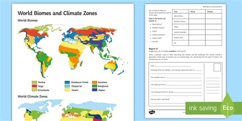 World Biomes and Climate Zones: Map Worksheet / Worksheet