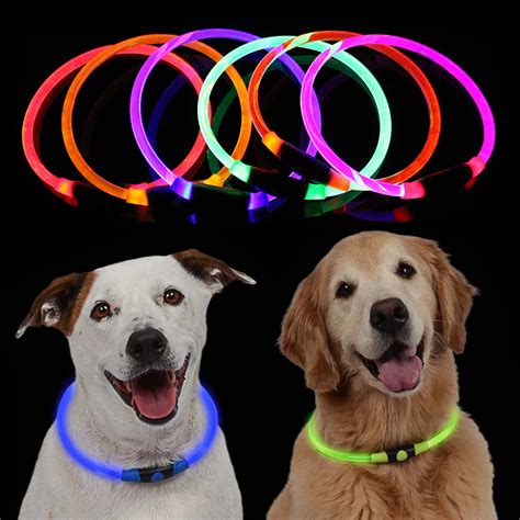 LED Pet Dog Collars USB Rechargeable Flashing Light Waterproof Night Safety Belt Collar Pet ...