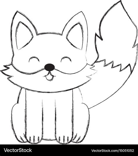 Cute sketch fox cartoon Royalty Free Vector Image