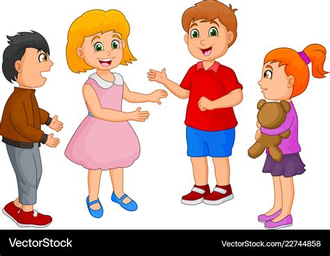 Cartoon happy kids talking isolated on white backg