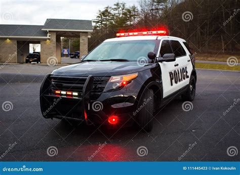 Police Car with Lights and Siren on Street Stock Image - Image of black, enforcement: 111445423