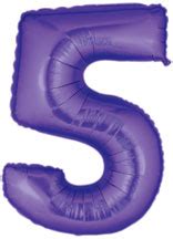 Purple Number 5 Balloon, 40" Purple Foil Number Balloon