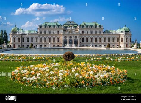 Gardens of the Schloss Belvedere Palace and museum, Vienna, Austria. The Baroque gardens of the ...