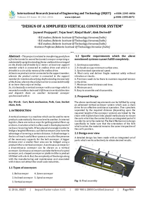 (PDF) " DESIGN OF A SIMPLIFIED VERTICAL CONVEYOR SYSTEM " | IRJET Journal - Academia.edu