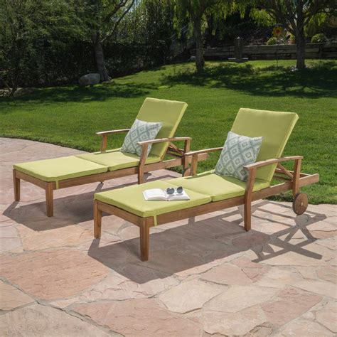 Noble House Giancarlo Teak 2-Piece Wood Outdoor Chaise Lounge with Green Cushion-303879 - The ...