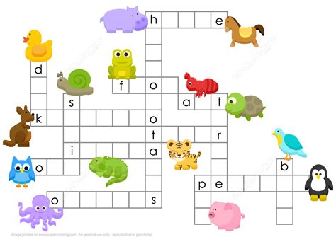 Animals Crossword Puzzle from Crossword puzzles for children. Great collection of jigsaws and ma ...