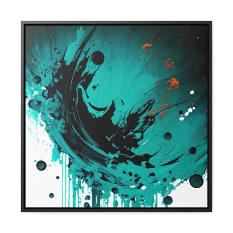 Teal and Black Abstract Art Gallery Canvas Wraps, Square Frame Teal ...