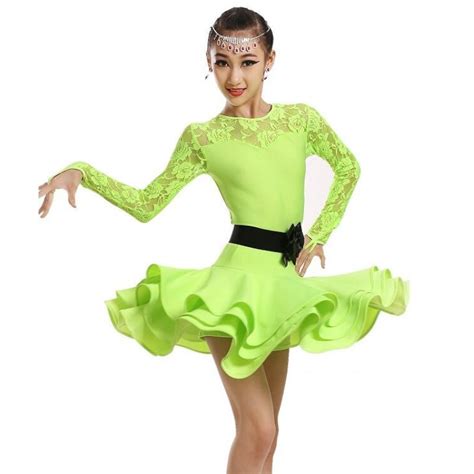 Neon green Children Ballet Dance Dress For Girls Cha-Cha Kid ...