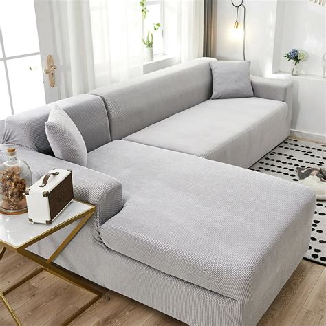 SAYFUT Sofa Covers for L Shape, Polyester Fabric Stretch Slipcovers 3 seater Soft Lightweight ...