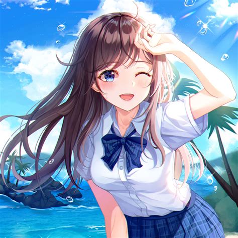 Download Lovely Anime Girl On Beach Wallpaper | Wallpapers.com