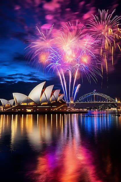 Premium AI Image | fireworks over sydney harbour bridge and sydney harbour bridge