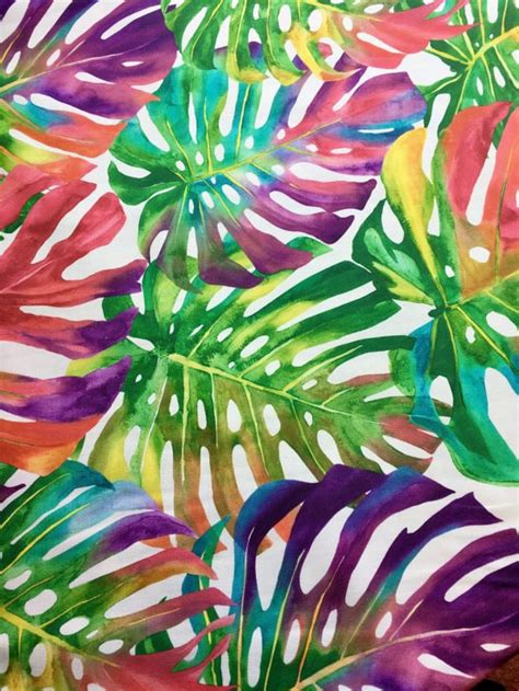 Tropical Palm Leaves Cotton Fabric, Colourful Exotic Summer, Fabric by ...