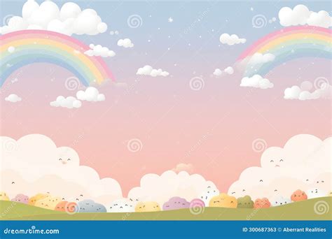 A Cartoon Rainbow and Clouds in the Sky Stock Illustration ...