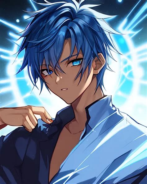 20 year old anime boy,dark blue hair - AI Photo Generator - starryai