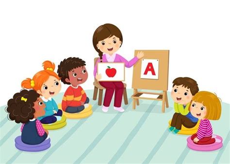 Premium Vector | Group of preschool kids and teacher sitting on the floor.teacher explaining ...