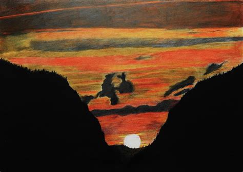 Mountain Sunset Drawing by Stephen W Keller