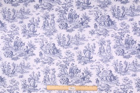 10 Yards Waverly Rustic Toile Printed Cotton Drapery Fabric in Navy