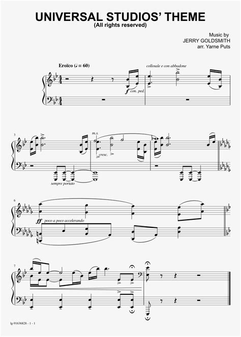 Download Transparent Universal Studios' Theme Sheet Music Composed By Music - Universal Studios ...