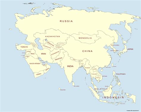 Mapa político de Asia con sus países y capitales