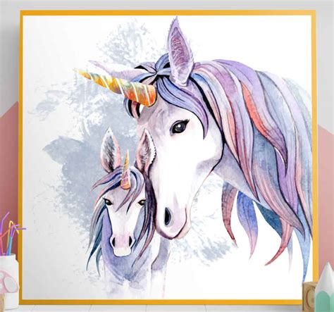 Mother and daughter unicorn canvas wall art - TenStickers